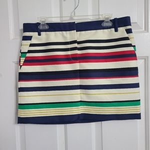 J.Crew Mini Skirt Cute Nautical Cotton Red Blue Green Beige Stripes Size 10 *R2